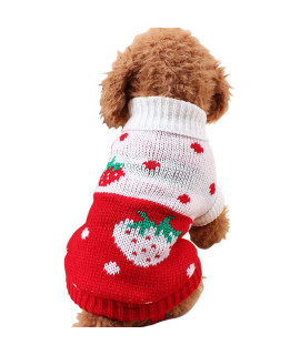 CHBORCHICEN Pet Dog Sweaters Classic Knitwear Turtleneck Winter Warm Puppy Clothing Cute Strawberry and Heart Doggie Sweater (Red1, Small)