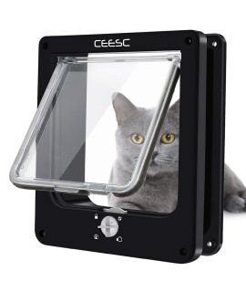CEESC Cat Doors, Magnetic Pet Door with Rotary 4 Way Lock for Cats, Kitties and Kittens (Medium, Black)
