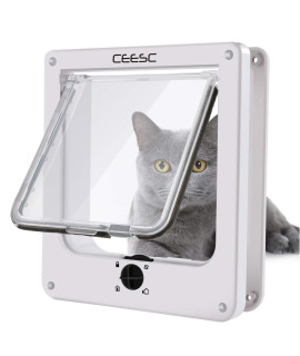 CEESC Cat Doors, Magnetic Pet Door with Rotary 4 Way Lock for Cats, Kitties and Kittens, Upgraded Version (Medium, White)