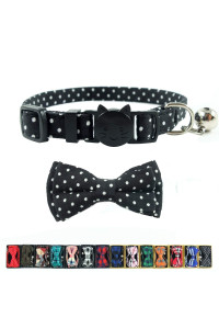 cat collar with Bell and Bow Tie, Breakaway clasp cute Dots Kitty Kitten collar(68-108in) (Black Dots)