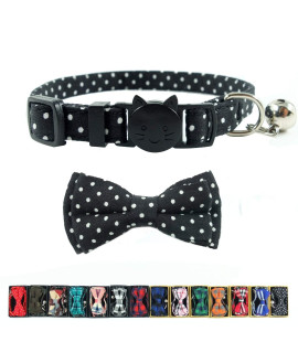 cat collar with Bell and Bow Tie, Breakaway clasp cute Dots Kitty Kitten collar(68-108in) (Black Dots)