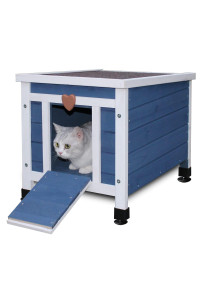 Rockever Cat House Outside, Feral Cat House Outdoor Weatherproof Rabbit Hutch Small, Wooden Small Pet House and Habitats (Blue, Small-cat House)