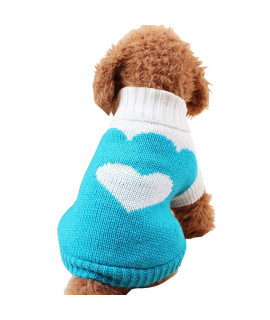 CHBORCHICEN Pet Dog Sweaters Classic Knitwear Turtleneck Winter Warm Puppy Clothing Cute Strawberry and Heart Doggie Sweater (Sky Blue, X-Small)