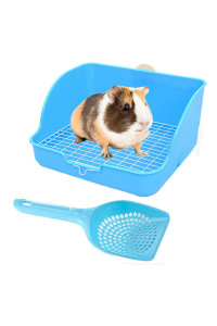 Hamiledyi Small Animal Rabbit Litter Toilet,Plastic Square Cage Box Rat Potty Trainer Corner Grate Litter Bedding Box Pet Pan for Guinea Pigs, Chinchilla, Ferret,Galesaur,Bunny