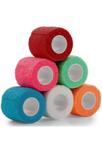 Vet Wrap - (Pack of 6-2 inch x 5 Yard Rolls) Self Adherent Wrap Cohesive Compression Bandage and Medical Gauze Bandage Roll Tape for Dogs, Cats, Horses - Assorted Colors