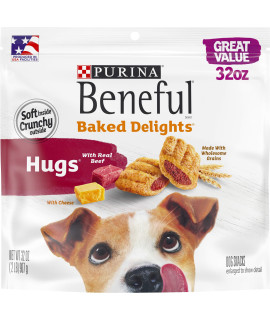 Purina Beneful Made in USA Facilities Dog Treats, Baked Delights Hugs With Real Beef & Cheese - 32 oz. Pouch