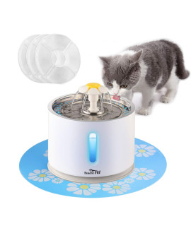 Beacon Pet Cat Water Fountain Stainless Steel, 2.4L Automatic Pet Fountain Upgrade Pump Replacement Water Dog Dispenser with 3 Replacement Filters & 1 Silicone Mat for Cats Dogs Multiple Pets