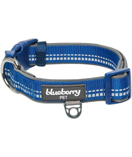 Blueberry Pet Soft & Safe 3M Reflective Neoprene Padded Adjustable Dog Collar - Navy Pastel Color, Small, Neck 12-16