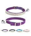 BINGPET Adjustable Cat Collar Soft Velvet Safe Kitten Collars Bling Diamante Necklace with Bells, 8in-10in Purple