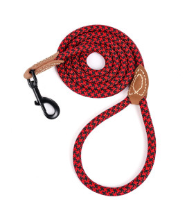 Mile High Life Mountain Climbing Dog Rope Leash with Heavy Duty Metal Sturdy Clasp Genuine Leather Tailored Connection with Strong Stitches (Red Black, 72 Inch (Pack of 1))