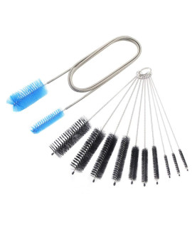Aquarium Filter Brush Set, Flexible Double Ended Bristles Hose Pipe Cleaner with Stainless Steel Long Tube Cleaning Brush and 10 Pcs Different Sizes Bristles Brushes for Fish Tank or Home Kitchen