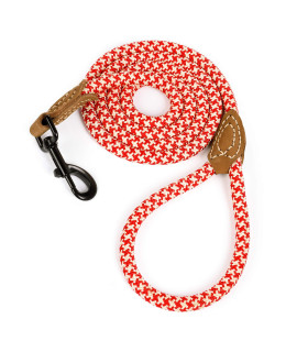 Mile High Life Mountain Climbing Dog Rope Leash with Heavy Duty Metal Sturdy Clasp Genuine Leather Tailored Connection with Strong Stitches (Red Khaki1, 72 Inch (Pack of 1))