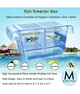capetsma Fish Breeder Box, Hang-on Nursery Fish Tank with Breeding Hatching Incubator Acclimation Box, Perfect Fish Tank Divider for Aggressive Injured Pregnant Fish Small Fish Brine Shrimp Clownfish