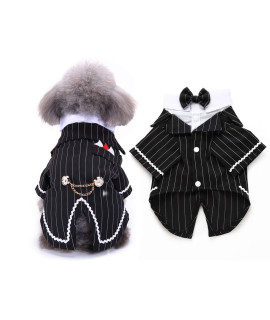 Gentleman Dog Shirt Puppy Pet Small Dog Clothes,Pet Suit Bow Tie Costume, Cat Wedding Shirt Formal Tuxedo with Black Tie, Dog Prince Wedding Bow Tie Suit (S, Black)
