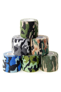 MUEUSS Pet First Aid Tape Waterproof Self Adherent Cohesive Bandage for Dogs Cats Horses Breathable Non-Woven Elastic Sport Camo Tape for Arm Knee Ankle Sprain (6 Rolls, 2 x 5 Yards)
