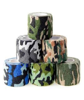 MUEUSS Pet First Aid Tape Waterproof Self Adherent Cohesive Bandage for Dogs Cats Horses Breathable Non-Woven Elastic Sport Camo Tape for Arm Knee Ankle Sprain (6 Rolls, 2 x 5 Yards)