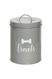 Park Life Designs - Metal Pet Treat Jar with Airtight Lid for Dogs, Cats, Puppies and More, Chic Kitchen Countertop Container for Cookies, Biscuits and Treats (Jasper, Grey, 1.4 Qt)