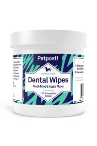 Petpost Dental Wipes for Dogs - Bad Breath and Tooth Buildup Gone - 100 Presoaked Pads in Natural Tooth Cleaning Solution