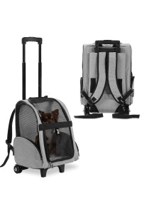KOPEKS Deluxe Backpack Pet Travel Carrier with Double Wheels - Heather Gray - Approved by Most Airlines