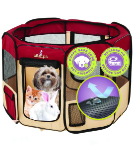 Zampa Puppy Pop Up Small 36x36x24 Portable Playpen for Dog and Cat, Foldable Indoor/Outdoor Kitten Pen & Travel Pet Carrier + Carrying Case