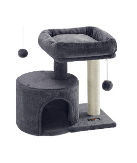 Feandrea Cat Tree, Cat Tower with Sisal-Covered Scratching Post, Cat Condo with Padded Perch, for Small Spaces, Kittens, Smoky Gray UPCT50G