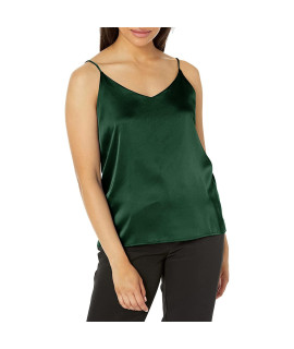 Miqieer Basic Womens Silk Tank Top Ladies V-Neck camisole Silky Loose Sleeveless Blouse Satin Tank Shirt(Darkgreen,3XL)
