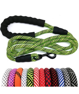 MayPaw Heavy Duty Rope Dog Leash, 3/4/5/6/7/8/10/12/15 FT Nylon Pet Leash, Soft Padded Handle Thick Lead Leash for Large Medium Dogs Small Puppy Green Black
