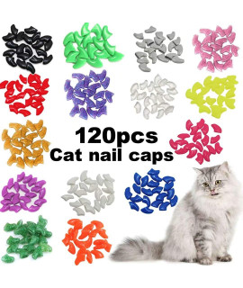 VICTHY 120pcs Cat Nail Caps, Colorful Pet Cat Soft Claws Nail Covers for Cat Claws with Adhesive and Applicators Large