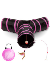 All Prime Cat Tunnel - Also Included is a ($5 Value) Interactive Cat Toy - Toys for Cats - Cat Tunnels for Indoor Cats - Cat Tube - Collapsible 3 Way Pet Tunnel - Great Toy for Cats & Rabb (Pink)