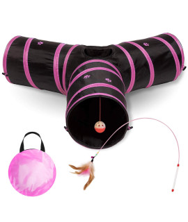All Prime Cat Tunnel - Also Included is a ($5 Value) Interactive Cat Toy - Toys for Cats - Cat Tunnels for Indoor Cats - Cat Tube - Collapsible 3 Way Pet Tunnel - Great Toy for Cats & Rabb (Pink)