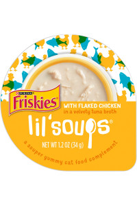 Purina Friskies Natural, Grain Free Wet Cat Food Complement, Lil' Soups Flaked Chicken - (8) 1.2 oz. Tubs