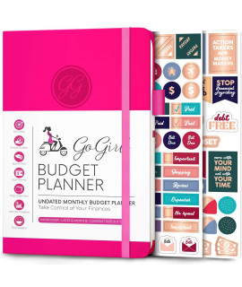 gogirl Budget Planner and Monthly Bill Organizer - Financial Planner Organizer Budget Book Bill Book to control Your Money Undated - Start Any Time, 53 x 77, Lasts 1 Year - Hot Pink