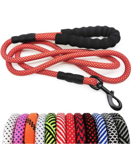 MayPaw Heavy Duty Rope Leash for Large Midum Dogs- Comfortable Padded Handle Outdoor Walking Training Lead Leash(1/2 6ft, Red-White dot)
