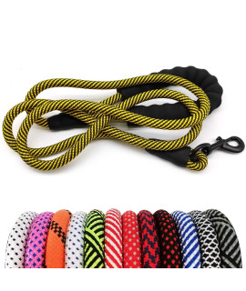 MayPaw Heavy Duty Rope Dog Leash, 1/2 x 6FT Nylon Pet Training Leash, Soft Padded Handle Thick Lead Leash for Large Medium Dogs (1/2 6ft, Yellow)