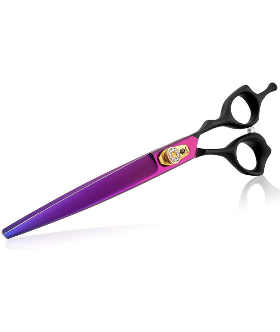 Purple Dragon Professional 7.0/8.0 inch Pet Grooming Hair Cutting Scissor and 6.75/8.0 inch Dog Chunker Shear - Japan 440C Stainless Steel for Pet Groomer or Family DIY Use (8 inch Cutting Scissor)