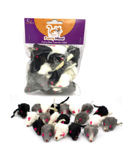 AXEL PETS 20 Furry Mice with Catnip and Rattle Sound Made of Real Rabbit Fur Interactive Catch Play Mouse Toy for Cat, Pack of 20 Mice