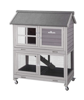 Aivituvin [Upgrade Version] Rabbit Hutch Bunny Hutch, Rabbit Cage with Two No Leak Trays, Indoor & Outdoor Waterproof Cage for Bunny, Upgraded Bottom Wire Netting,Grey,Large, Camel