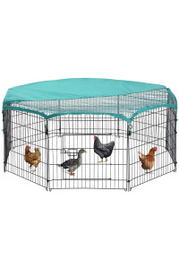 BestPet Large Metal Chicken Coop, Chicken Run Outdoor Walk-in Poultry Cage Duck Coop Chicken Pen Pet Playpen w/Door & Cover Rabbit Enclosure for Backyard Farm (24 x 24 8 Panel)