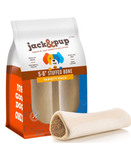 Jack&Pup Filled Dog Bones for Aggressive Chewers, 5 to 6 Dog Chew Treats Dog Bone. (Includes Flavors: Peanut Butter, Bacon & Cheese, Bully Sticks). All Natural Dog Bones (Variety)