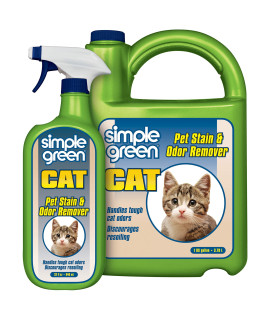 Simple Green Cat Stain & Odor Remover - Enzyme Cleaner for Cat Urine, Feces, Blood, Vomit (32 oz Sprayer & 1 gallon Refill)