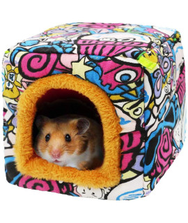 Small Animal Hamster Hedgehog Small Guinea Pig Bed Hideout House Washable Warm Cartoon Hamster Hedgehog Chinchilla Ferret Small Guinea Pig Cage Hammock Beds for Small Animals guinea pig accessories