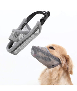 Nylon Dog Muzzle for Small Medium Large Dogs, Air Mesh Breathable and Drinkable Pet Muzzle for Anti-Biting Anti-Barking Licking (M, Grey)