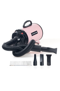 CHAOLUN Dog Dryer, Dog Blow Dryer, High Velocity Professional Pet Grooming Dryer, Dog Hair Dryer with Heater, Stepless Adjustable Speed, 3 Different Nozzles and a Comb, Pink