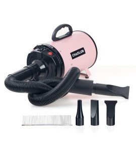 CHAOLUN Dog Dryer, Dog Blow Dryer, High Velocity Professional Pet Grooming Dryer, Dog Hair Dryer with Heater, Stepless Adjustable Speed, 3 Different Nozzles and a Comb, Pink