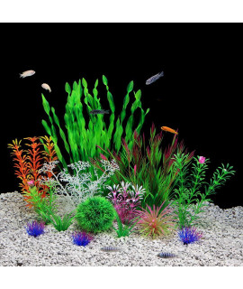 QUMY Aquarium Plants Plastic Artificial Fish Tank Plants Decoration Set for All Fish 14 PCS