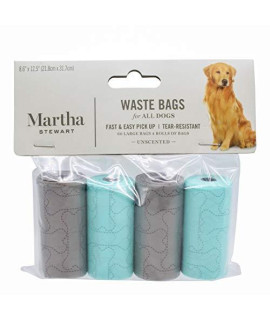 Martha Stewart for Pets Waste Bags for All Dogs 60 Large Unscented Doggie Bags, 4 Rolls of Tear-Resistant Dog Waste Bags Great for Daily Walks and Picking Up After Your Dog