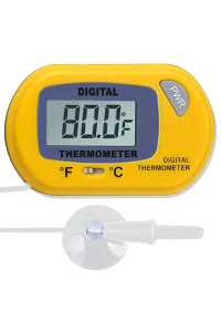 SunGrow Digital Betta Thermometer for Tropical Aquarium Fish, Yellow Color, Suction Cups and 1 Battery Included, 1 pc per Pack