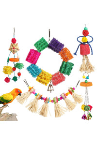 PETUOL Bird Swing Toys, 5 Colorful Hanging Loofah Toys Bird Toys for Small to Medium Parrots, Parakeets, and Lovebirds
