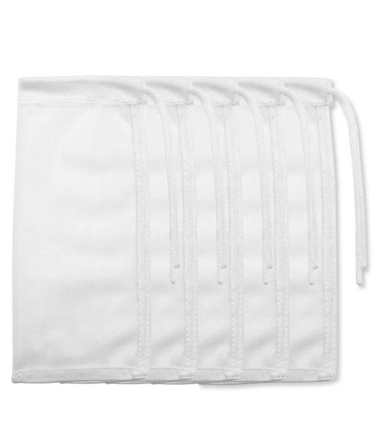 5 Pack Small Aquarium Mesh Media Filter Bags, 3 by 8 inches High Flow Mesh Bag with Drawstrings for Activated Carbon Reusable Fish Tank Charcoal Filter Bag for Fresh or Saltwater Tanks,White
