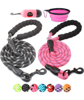 BAAPET 2 Packs 5/6 FT Dog Leash with Comfortable Padded Handle and Highly Reflective Threads Dog Leashes for Small Medium and Large Dogs (5FT-1/2'', Black+Pink)